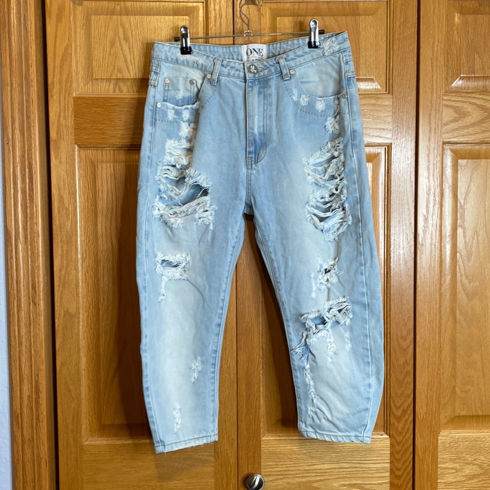 One Teaspoon Eagles Distressed Drop Crotch Cropped jeans size 27